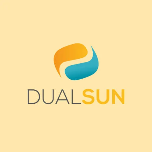 Logo DualSun, partenaire solaire Demoury Energie à Mérignac sur fond beige moderne